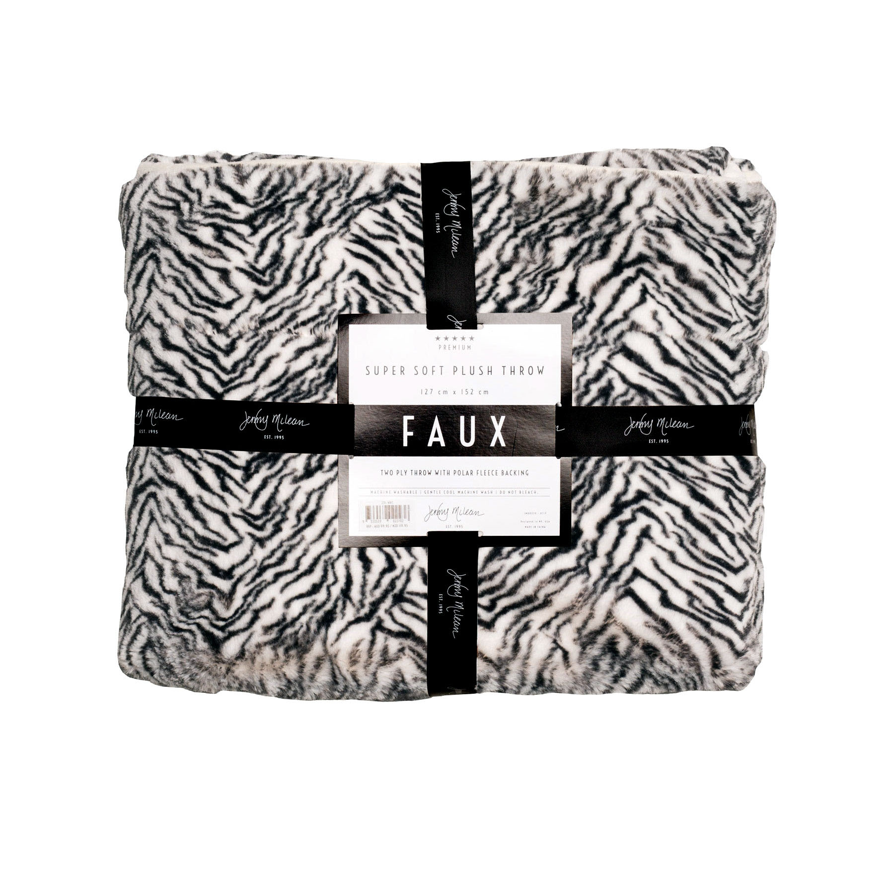 V442-RAN-THROW-FAUXFURZEBRA-NATURAL-RE-77477-00 Jenny Mclean 500GSM Cosy Faux Throw 127x152cm - Zebra - Image 1