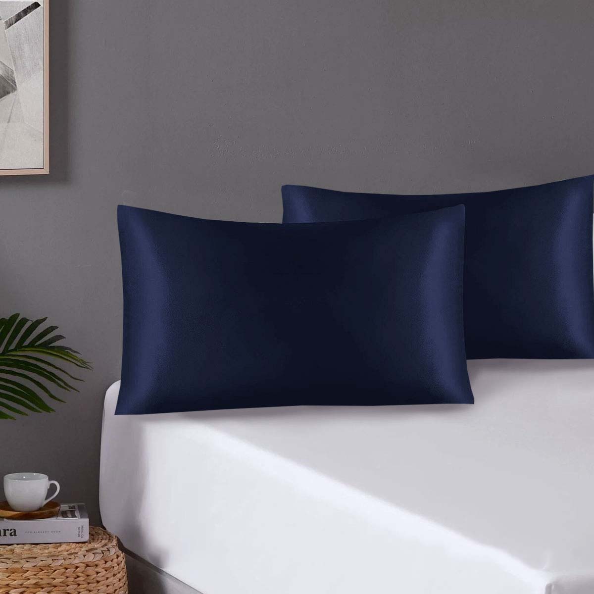 V442-STT-PILLOWC-PAIRSATIN-NAVY-ST-202503241611-00 Pair of Standard Satin Silk Pillowcases with Envelope Closure 51 x 76 cm Navy - Image 1
