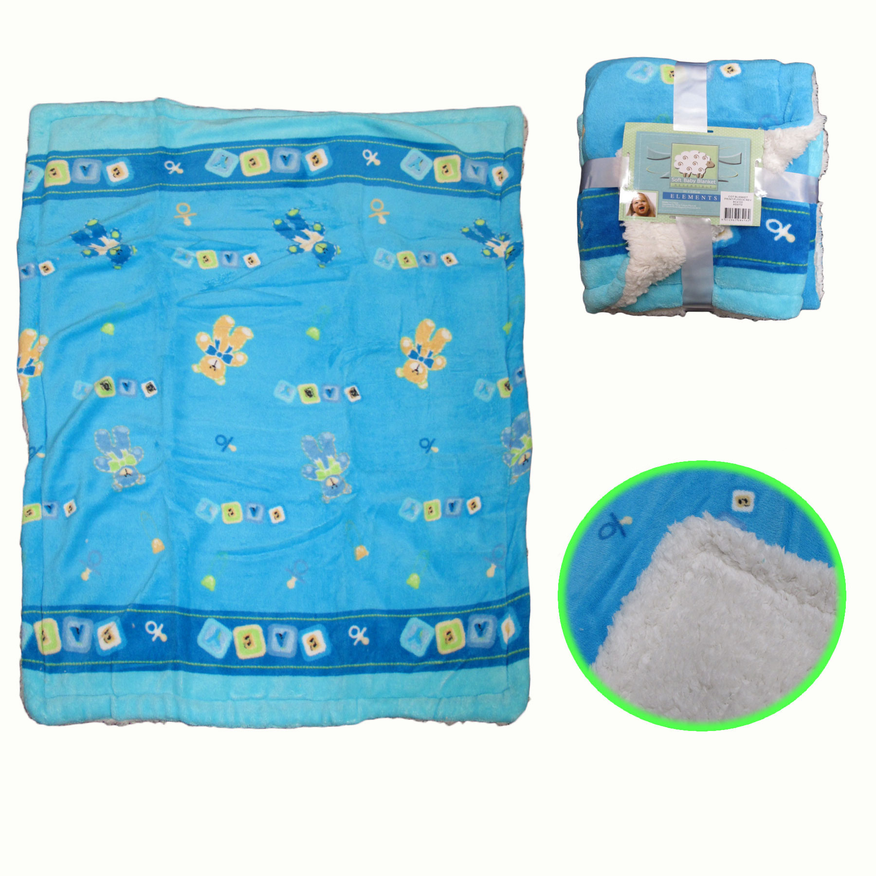 V442-TOC-BLANKET-SOFTBABY-BLUE-RE-204249-00 Elements Soft Coral Fleece Baby Blanket 80 x 100 cm -Blue - Image 1