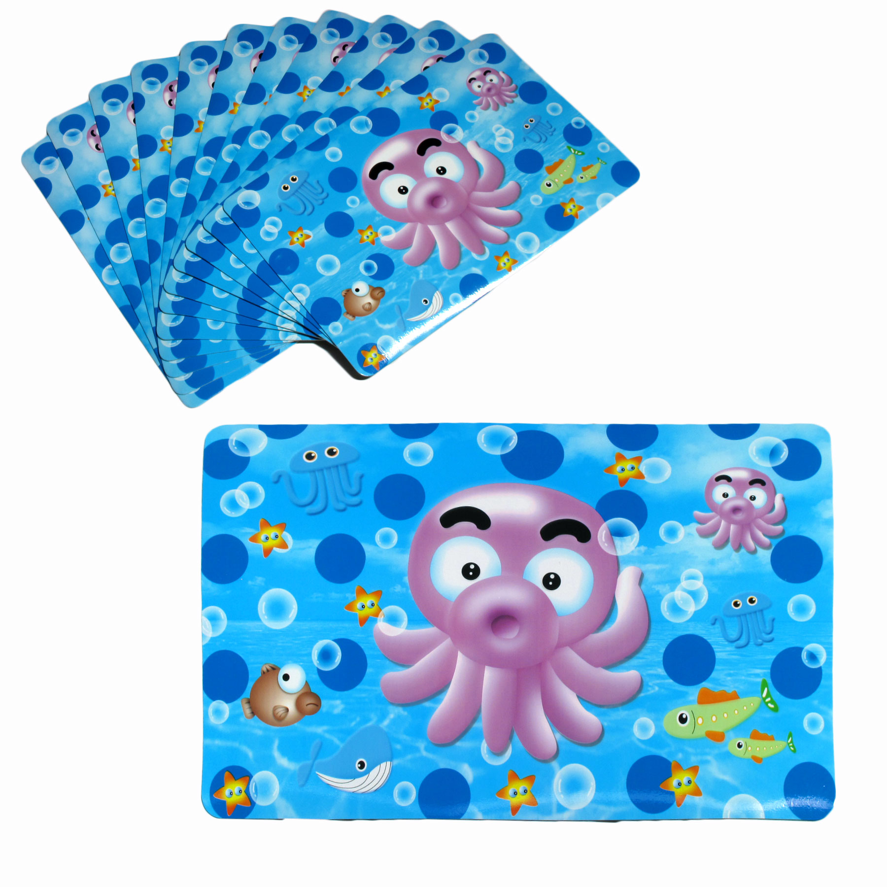 V442-TOC-TABLEPLACEMAT-BABYOCTOPUS-BLUE-RE-209115-00 Set of 12 PVC Easy Care Placemats - Baby Octopus - Image 1