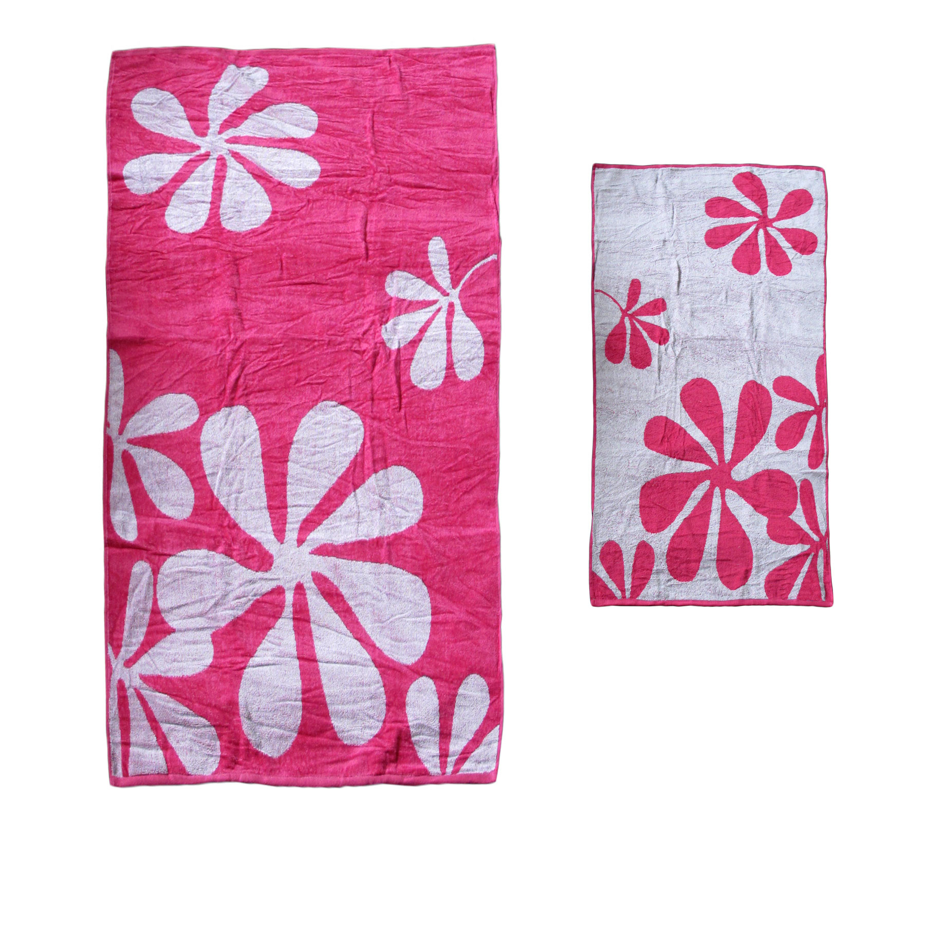 V442-TOC-TOWEL-REVERSIBLEFLORAL-PINK-RE-204245-00 Elements Jacquard REVERSIBLE Cotton Floral Beach Towel - Pink Floral - Image 1