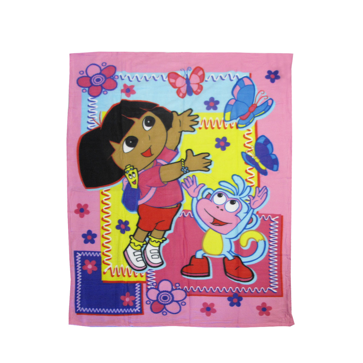 V442-UGG-THROW-DORATHEEXPLORER-PINK-RE-215409-00 Dora The Explorer Printed Polar Fleece Throw Rug 130 x 160 cm - Image 1
