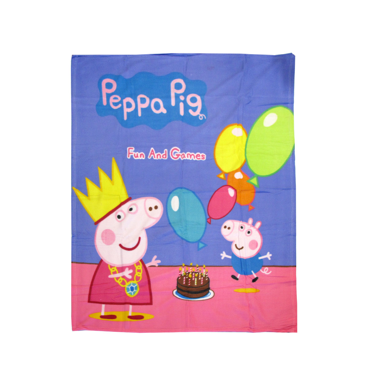 V442-UGG-THROW-PEPPAPIGBIRTHDAY-PURPLE-RE-215838-00 Peppa Pig Birthday Party Printed Polar Fleece Throw Rug 130 x 160 cm - Image 1
