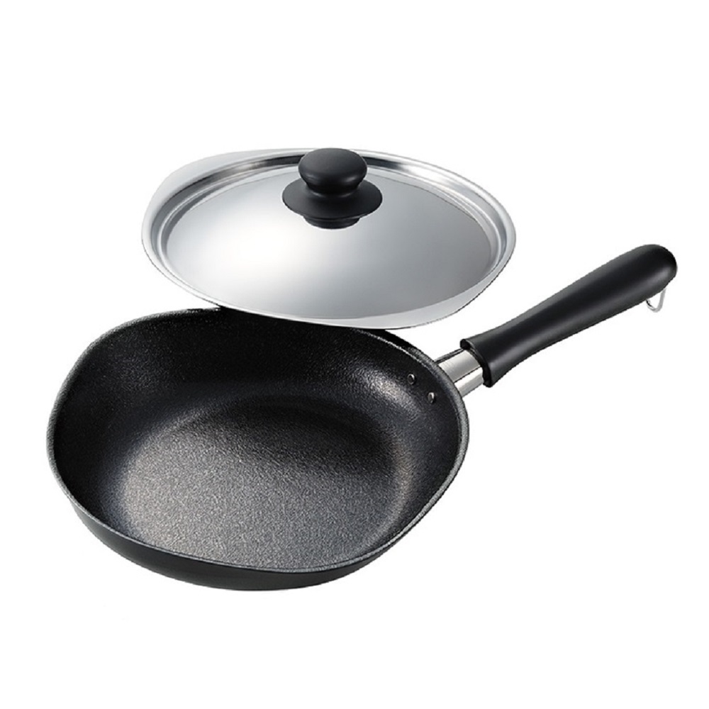 V445-C220276-94290-00 Sori Yanagi Japanese Cast Iron Frying Pan Skillet with Stainless Steel Lid - 25 cm - Image 1
