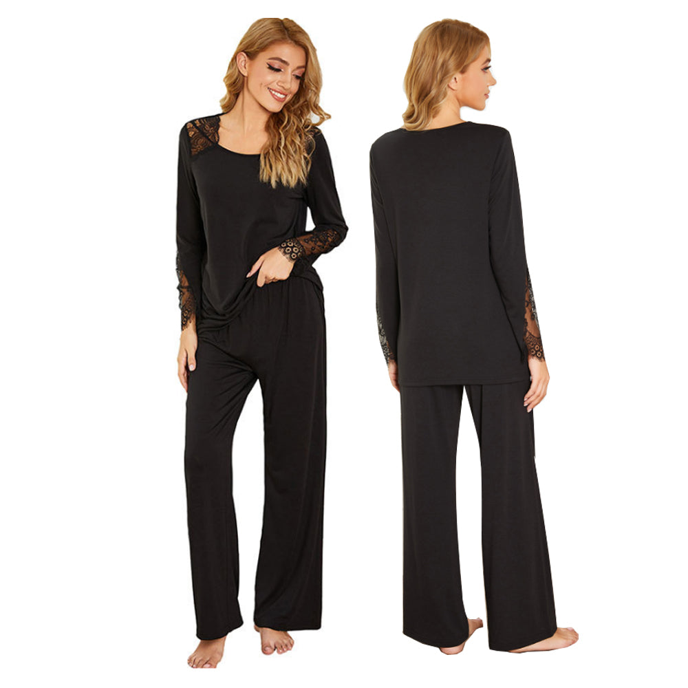 V462-FB-59-02-95891-00 Polycotton Knit Lace Stitching Pyjama Tracksuit Set UK Size (L Size) - Image 1