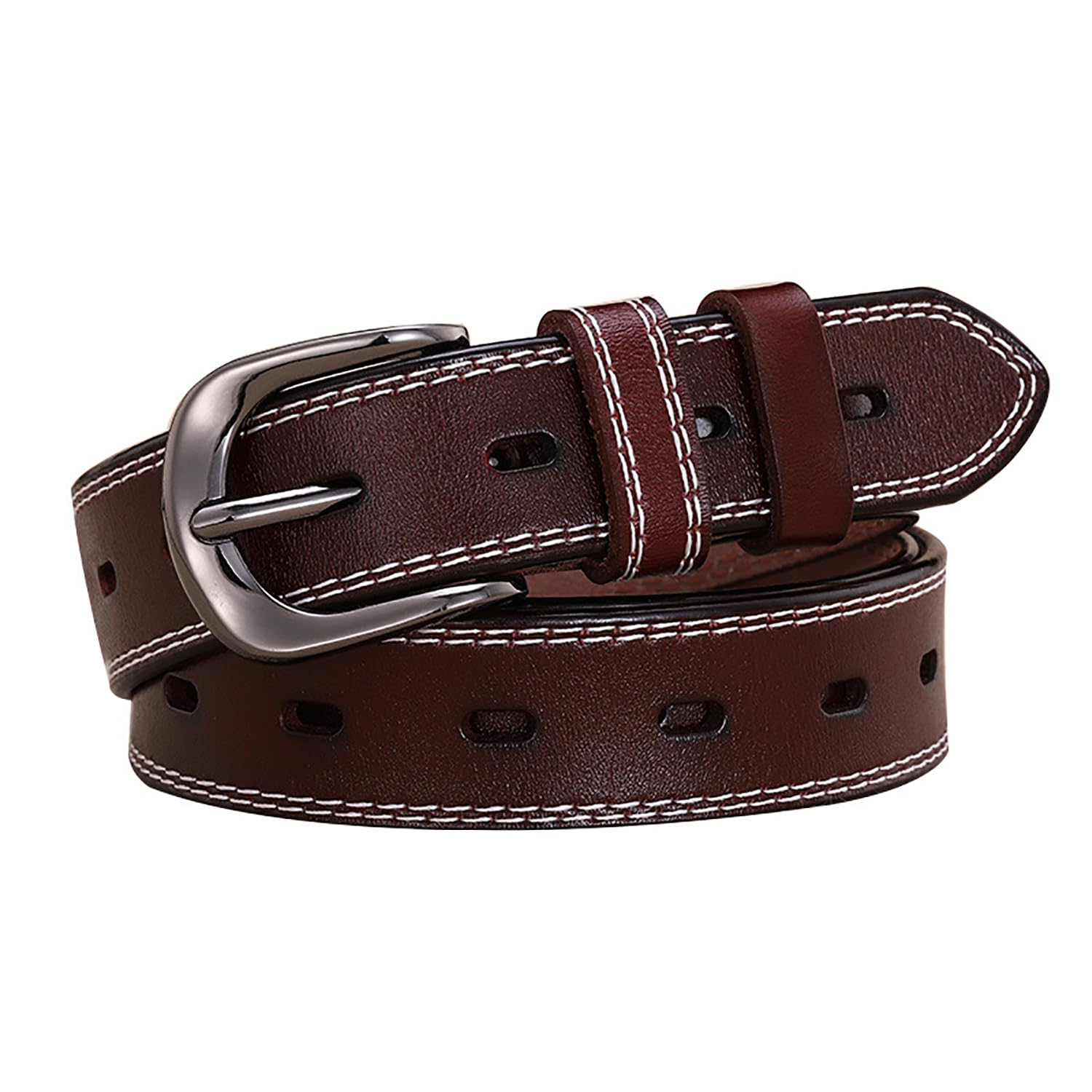 V462-FB-95-04-97365-00 Classic Leather Belts for Women, Joyreap Genuine Leather Womens Belts Alloy Pin Buckle (Brown) - Image 1