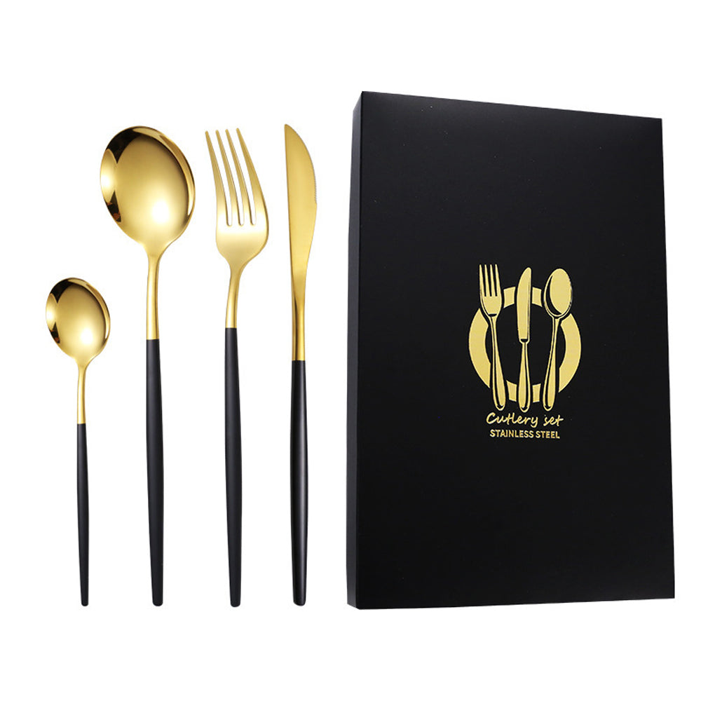 V462-HG-154-01-95902-00 4 Pcs Set Stainless Steel Cutlery Set Spoon Fork Knife with Gift Box - Image 1