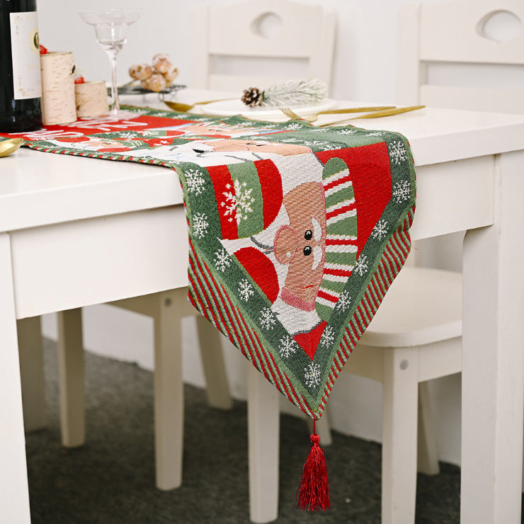 V462-HG-159-01-101768-00 Christmas Table Runner thickened knitted Dining Tablecloth Xmas Party Decor(Santa Claus) - Image 1