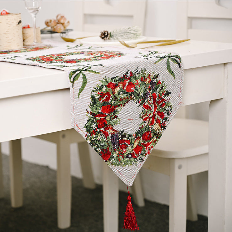 V462-HG-159-02-101769-00 Christmas Table Runner thickened knitted Dining Tablecloth Xmas Party Decor(Garland) - Image 1