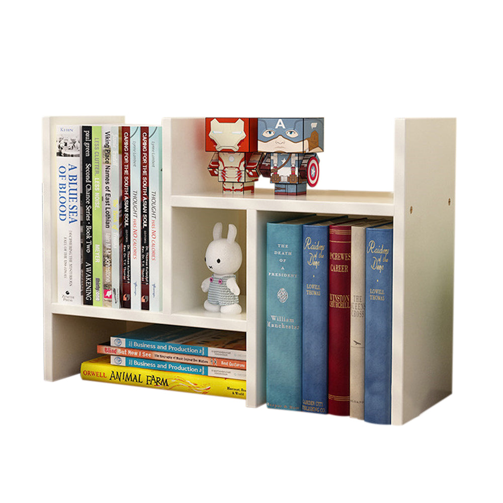 V462-SP-54-01-139654-00 Resize-able Thick Wood Desktop Bookshelf Display Rack Unit(White) - Image 1