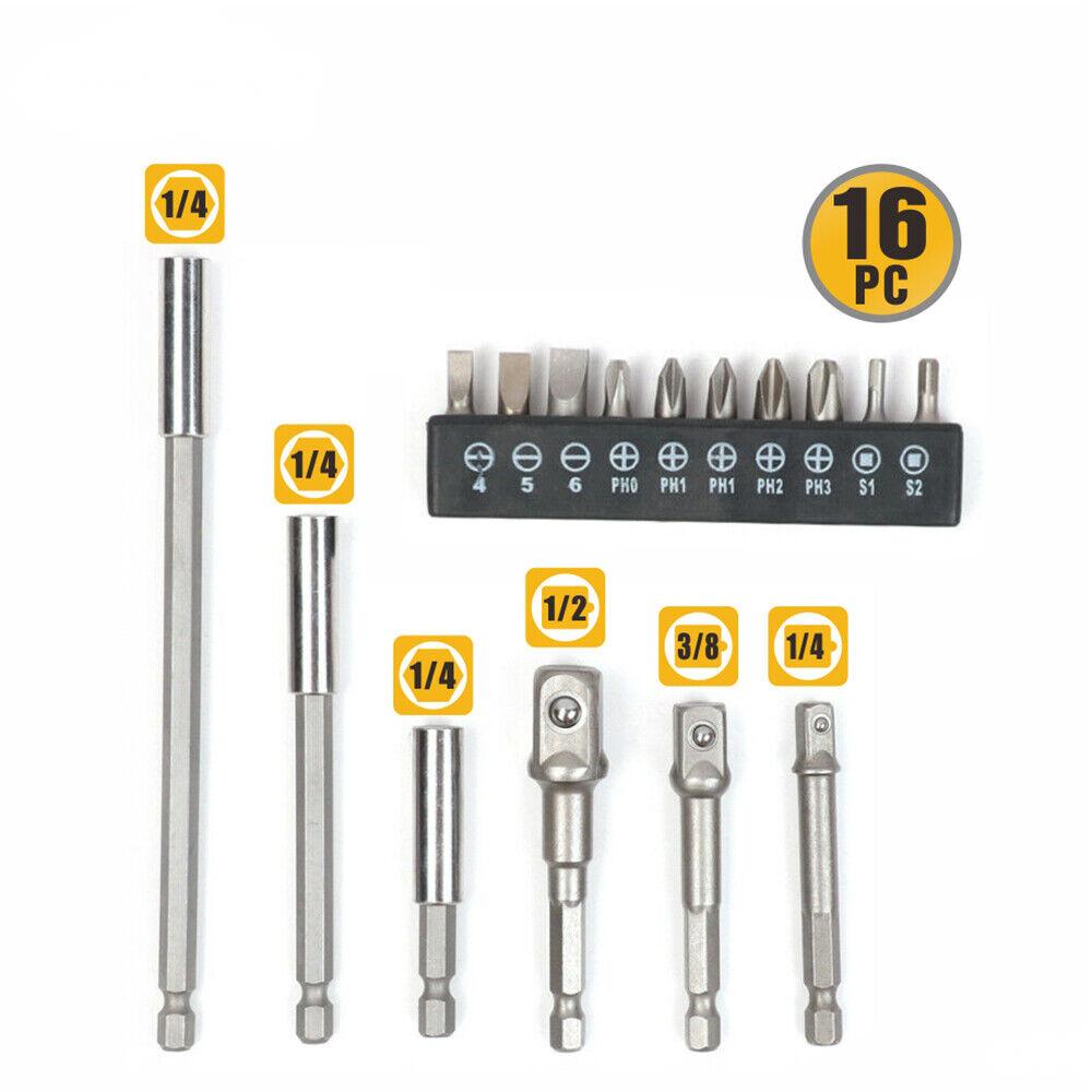 V465-94175-85726-00 16Pc Socket Bit Adaptor Set Power Drill Nut Driver Extension Screwdriver Bits - Image 1