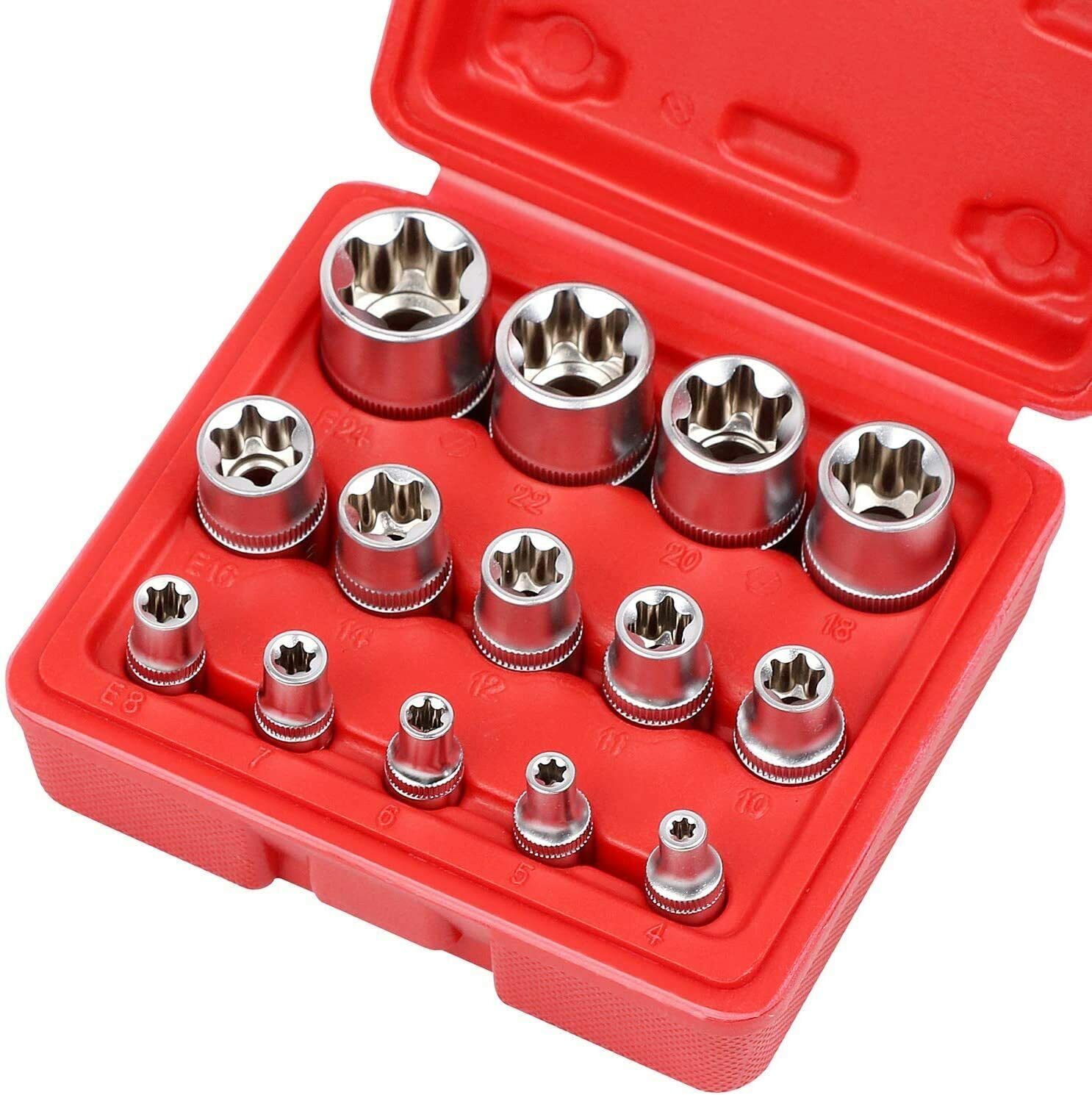 V465-96038-85718-00 14Pc E Torx Socket Set Female Start Bit External Hex Torque E4-E24 With Case - Image 1
