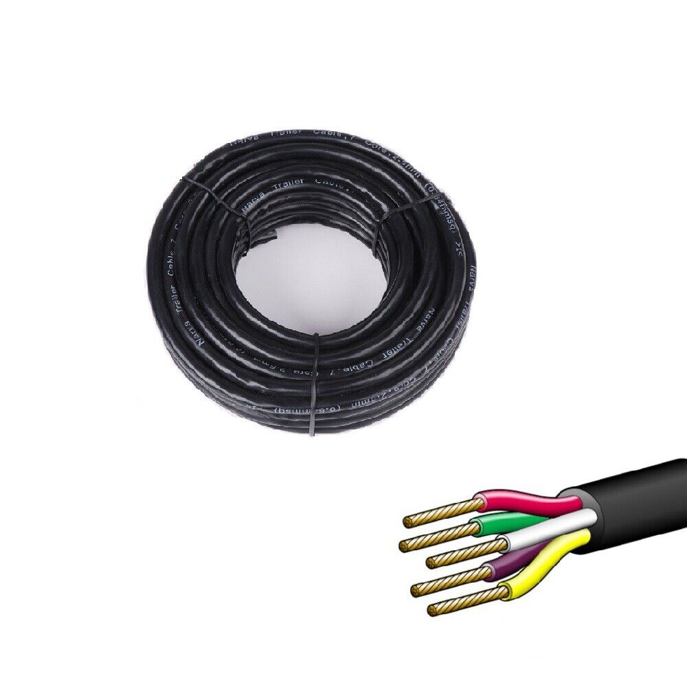 V465-97309_50M-185184-00 Trailer Cable 50M X 5 Core Wire Cable Automotive Boat Caravan Truck Coil V90 PVC - Image 1