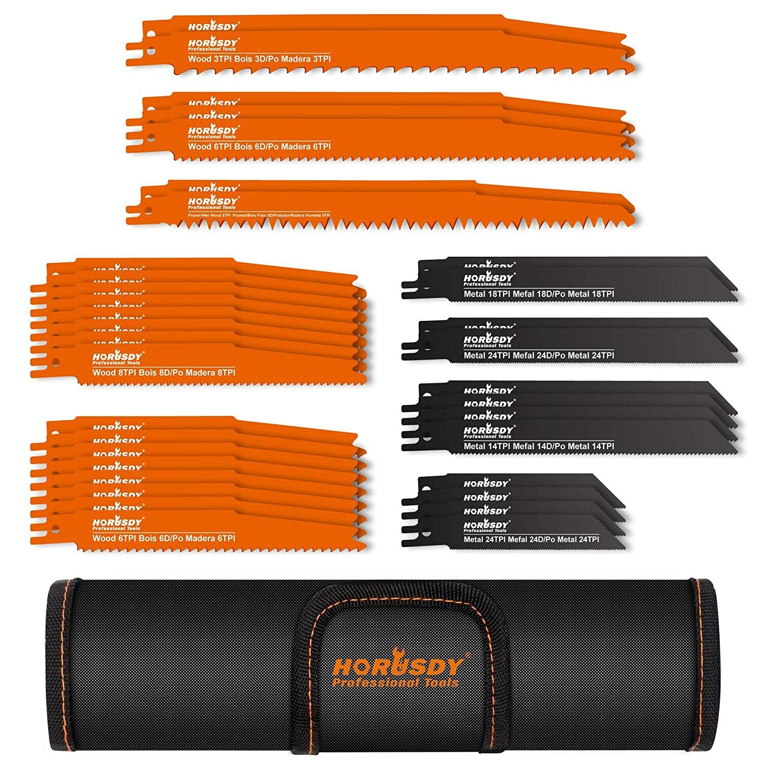 V465-97394-AU-2-85482-00 34-Piece Reciprocating Saw Blade Set Wood and Metal Cutting Blades with Storage Pouch - Image 1
