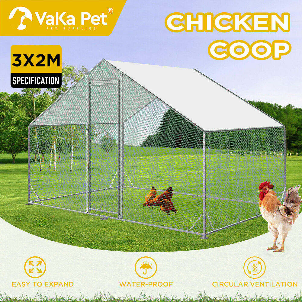 V465-V51000-149184-01 VaKa 3x2x1.95m Metal Walk-in Chicken Coop Rabbit Hutch Cage Hen House Chook Au - Image 1