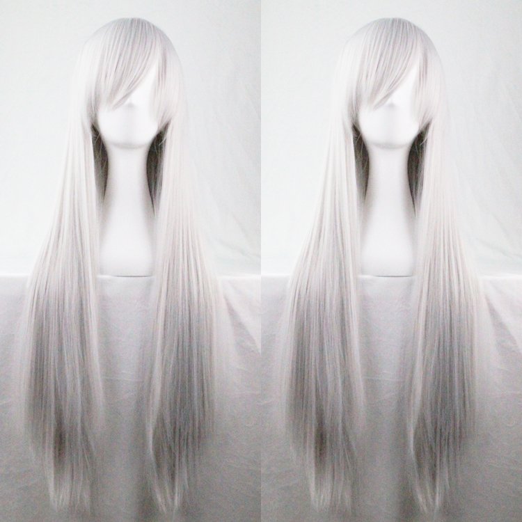 V474-15790-100947-00 New 80cm Straight Sleek Long Full Hair Wigs w Side Bangs Cosplay Costume Womens, Silver - Image 1