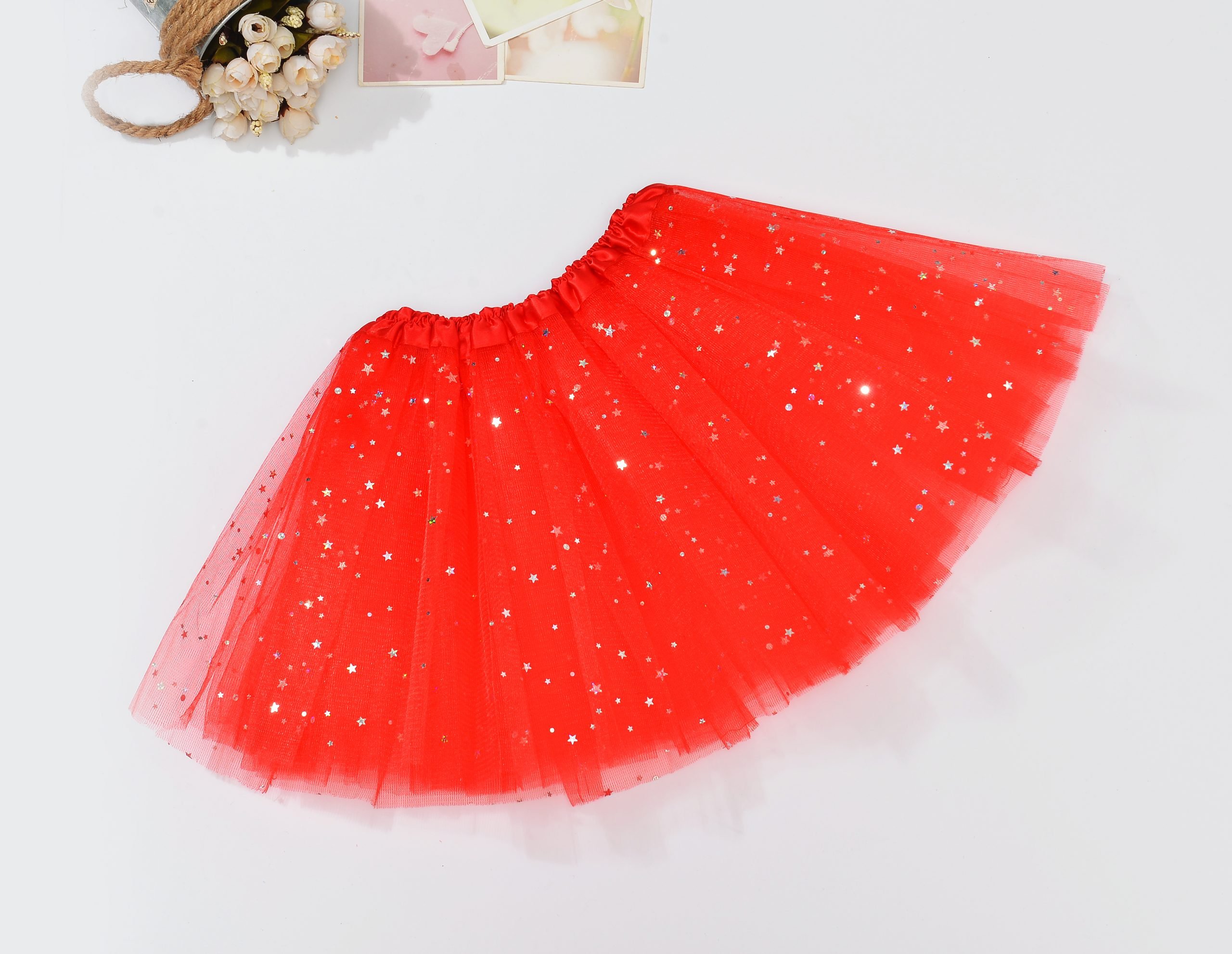 V474-210092-101648-00 Sequin Tulle Tutu Skirt Ballet Kids Princess Dressup Party Baby Girls Dance Wear, Red, Kids - Image 1