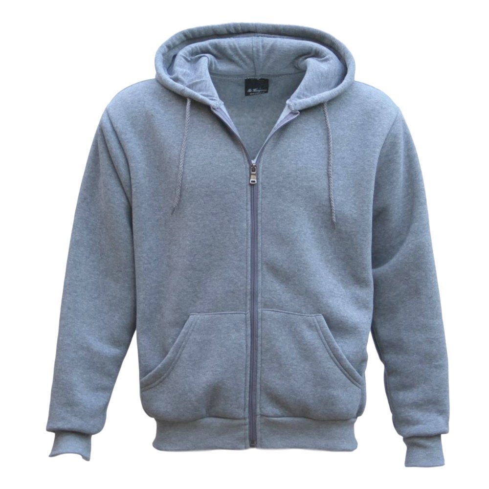 V474-211049-100089-00 Adult Unisex Zip Plain Fleece Hoodie Hooded Jacket Mens Sweatshirt Jumper XS-8XL, Light Grey, L - Image 1