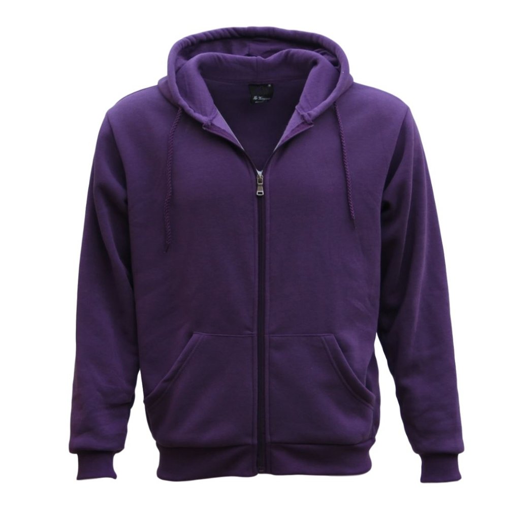 V474-211058-100106-00 Adult Unisex Zip Plain Fleece Hoodie Hooded Jacket Mens Sweatshirt Jumper XS-8XL, Purple, M - Image 1