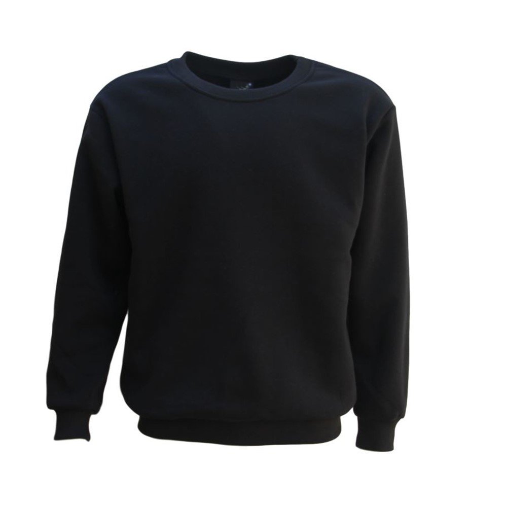 V474-211537-102857-00 New Adult Unisex Plain Pullover Fleece Jumper Mens Long Sleeve Crew Neck Sweater, Black, 3XL - Image 1