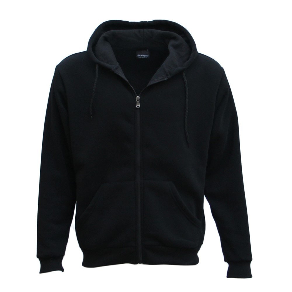 V474-212867-100118-00 Adult Unisex Zip Plain Fleece Hoodie Hooded Jacket Mens Sweatshirt Jumper XS-8XL, Black, 3XL - Image 1