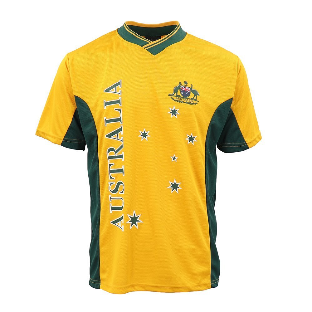 V474-282943-101098-00 Adults Kids Men's Sports Soccer Rugby Jersy T Shirt Australia Day Polo Souvenir, Gold, M - Image 1
