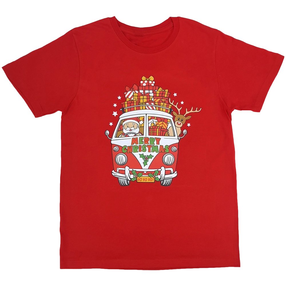 V474-290673-102206-00 New Funny Adult Xmas Christmas T Shirt Tee Mens Womens 100% Cotton Jolly Ugly, Santa Drive Kombi (Red), L - Image 1