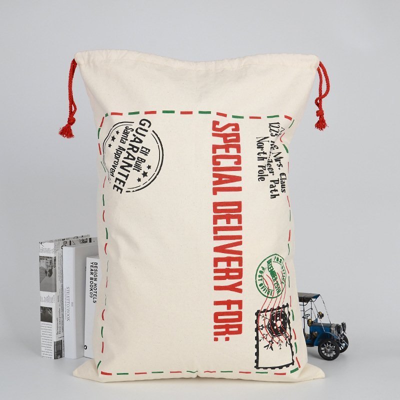 V474-291904-102565-00 Large Christmas XMAS Hessian Santa Sack Stocking Bag Reindeer Children Gifts Bag, Cream - Special Delivery - Image 1