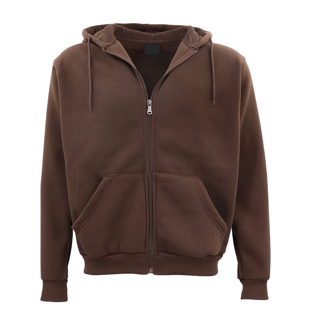 V474-307415-100389-00 Adult Unisex Zip Plain Fleece Hoodie Hooded Jacket Mens Sweatshirt Jumper XS-8XL, Brown, 2XL - Image 1