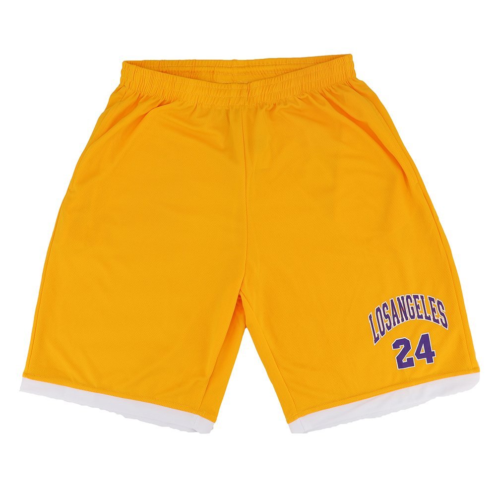 V474-308512-102242-00 Men's Basketball Sports Shorts Gym Jogging Swim Board Boxing Sweat Casual Pants, Yellow - Los Angeles 24, S - Image 1