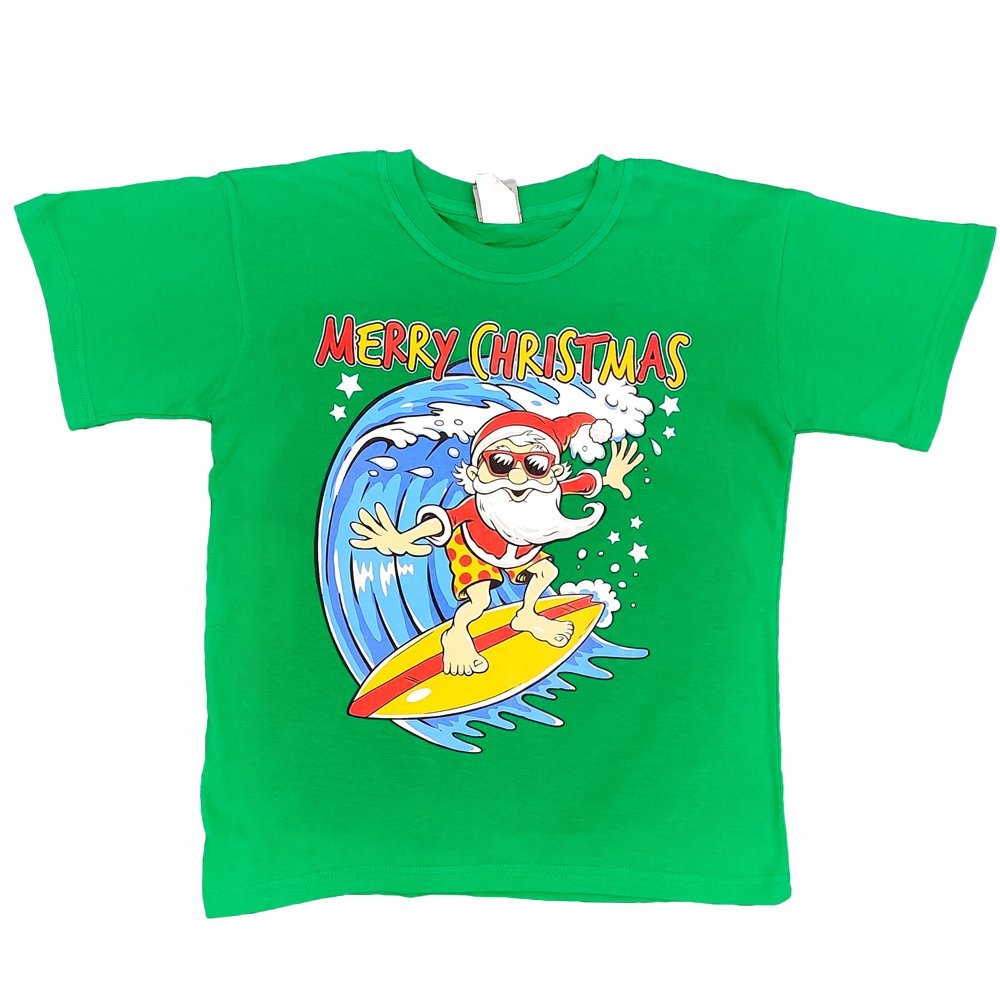 V474-378189-102278-00 New Funny Adult Xmas Christmas T Shirt Tee Mens Womens 100% Cotton Jolly Ugly, Santa Surf (Green), L - Image 1