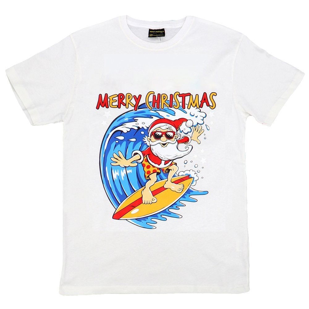 V474-378194-102299-00 New Funny Adult Xmas Christmas T Shirt Tee Mens Womens 100% Cotton Jolly Ugly, Santa Surf (White), M - Image 1