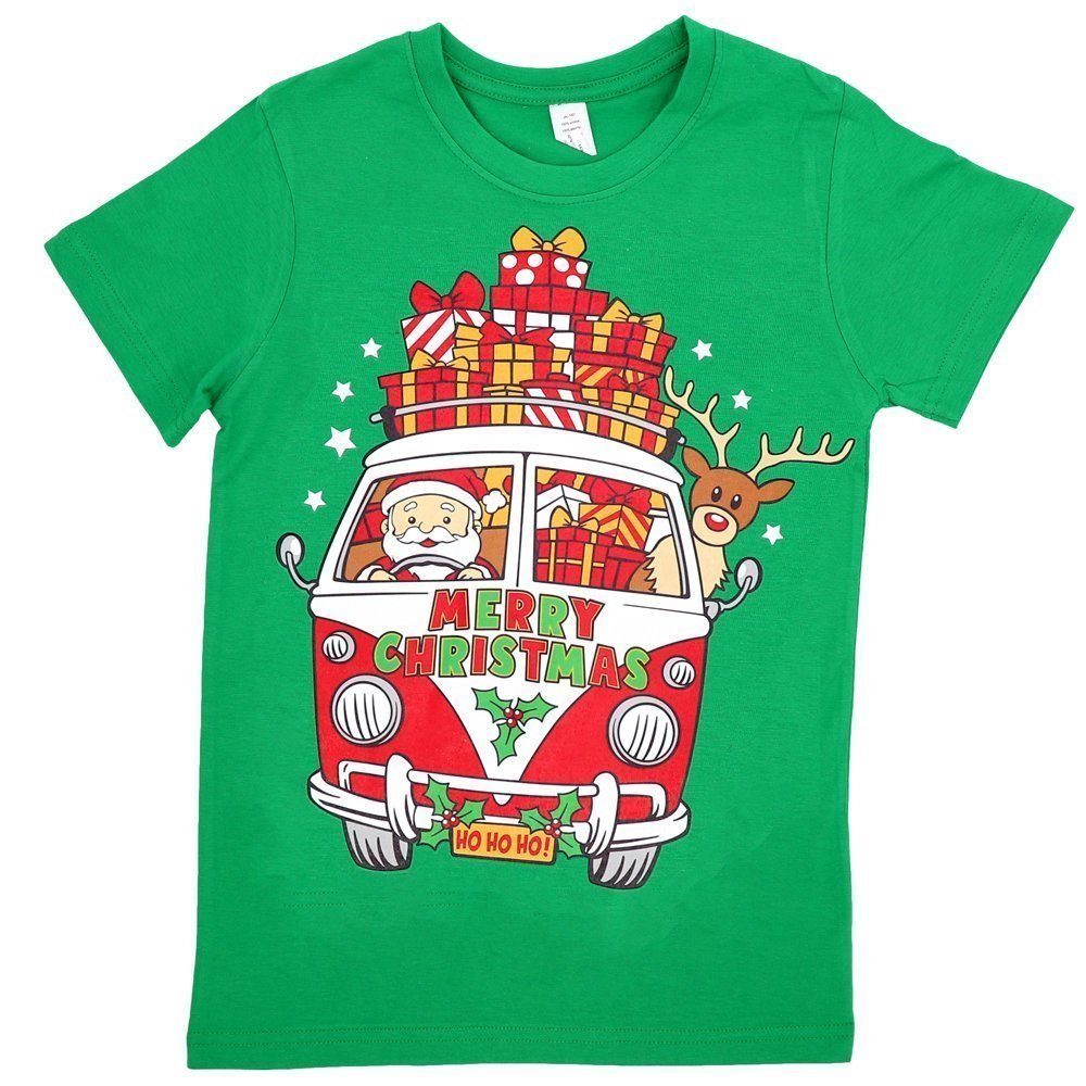 V474-385329-102464-00 New Funny Adult Xmas Christmas T Shirt Tee Mens Womens 100% Cotton Jolly Ugly, Santa Drive Kombi (Green), M - Image 1