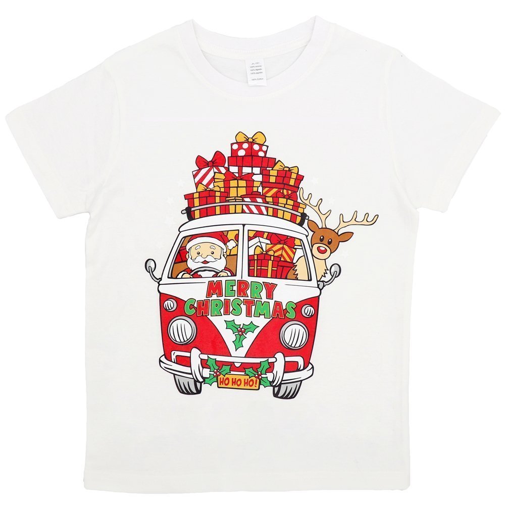 V474-385340-102539-00 New Funny Adult Xmas Christmas T Shirt Tee Mens Womens 100% Cotton Jolly Ugly, Santa Drive Kombi (White), 3XL - Image 1