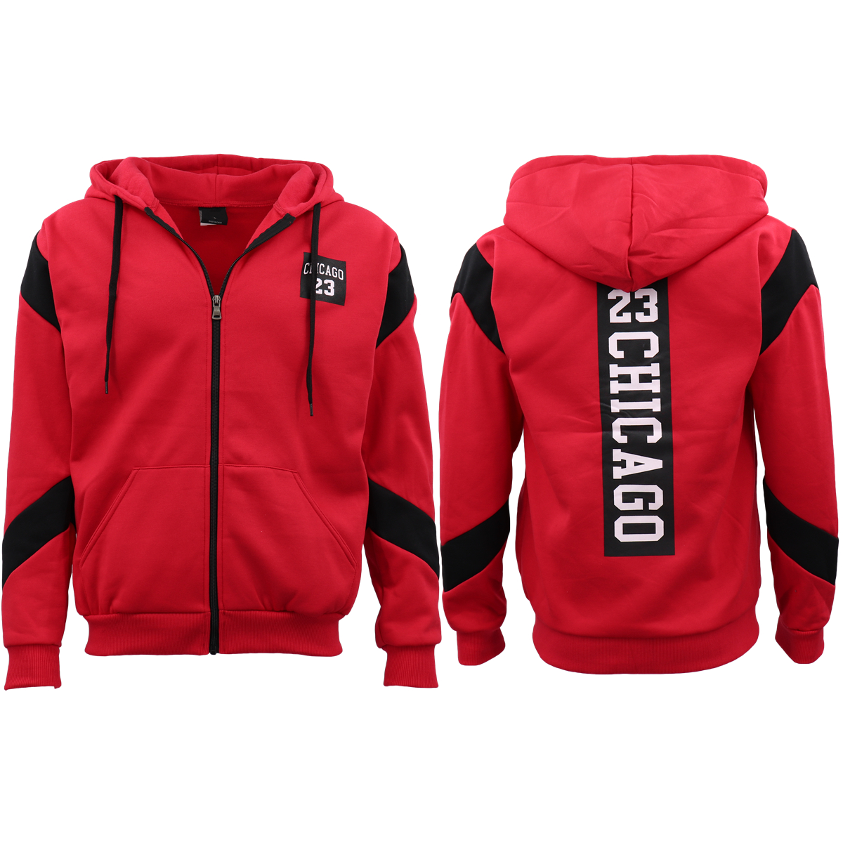 V474-418030-103683-00 Men's Fleece Zip Up Hoodie Shirt Chicago Bulls 23 Michael Jordan Sweat Jacket, Red, 2XL - Image 1