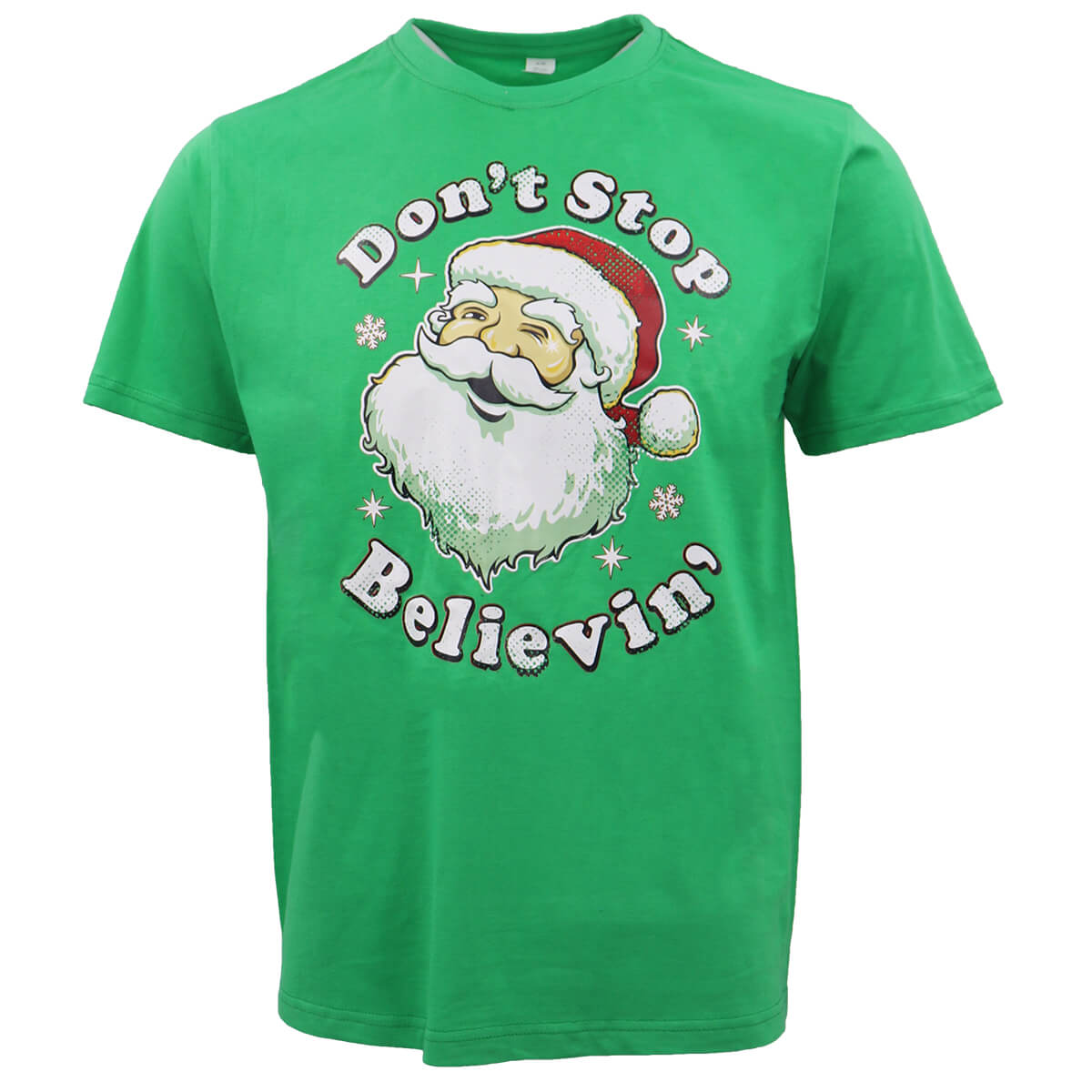 V474-469579-103461-00 New Funny Adult Xmas Christmas T Shirt Tee Mens Womens 100% Cotton Jolly Ugly, Don't Stop Believin' (Green), S - Image 1