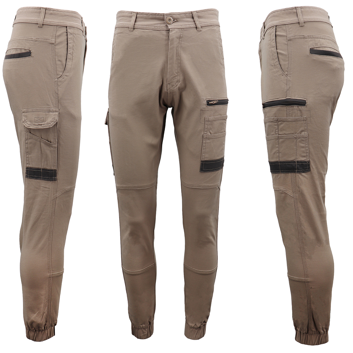 V474-497051-219322-00 Men's Cargo Cotton Drill Work Pants UPF 50+ 13 Pockets Tradies Workwear Trousers, Khaki, 36 - Image 1