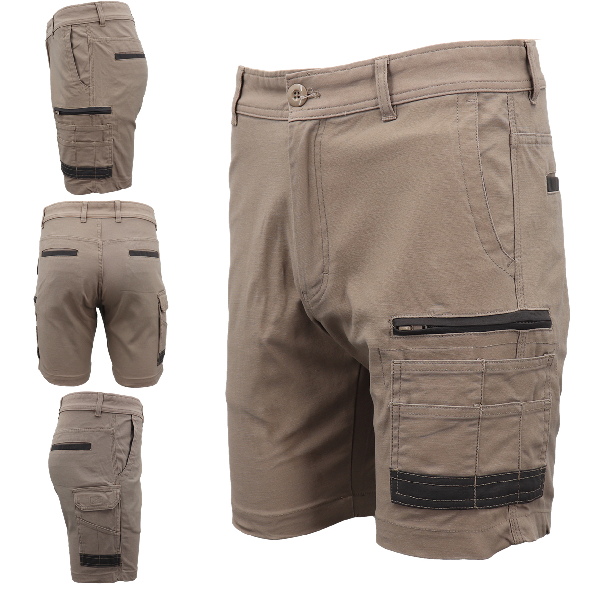 V474-497291-141550-00 Mens Cargo Cotton Drill Work Shorts UPF 50+ 13 Pockets Tradies Workwear Trousers, Khaki, 40 - Image 1