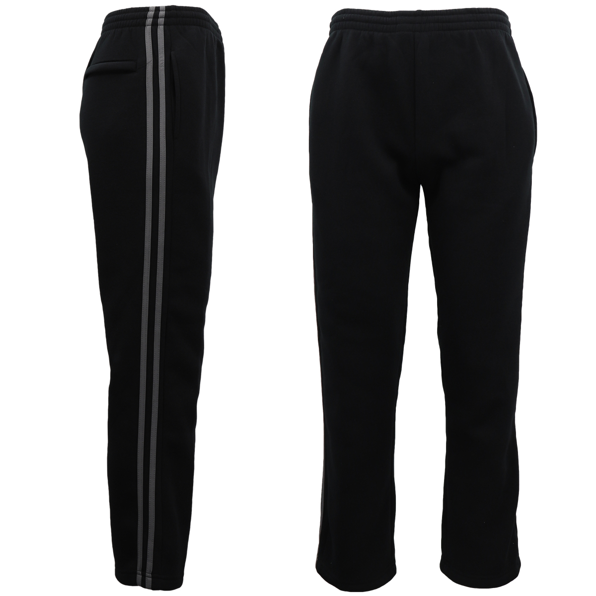 V474-513676-102241-00 Men's Fleece Casual Sports Track Pants w Zip Pocket Striped Sweat Trousers S-6XL, Black w Grey Stripes, S - Image 1