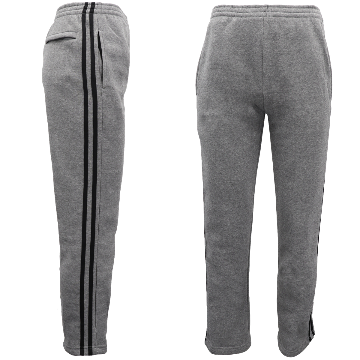 V474-513689-102009-00 Men's Fleece Casual Sports Track Pants w Zip Pocket Striped Sweat Trousers S-6XL, Grey, 2XL - Image 1