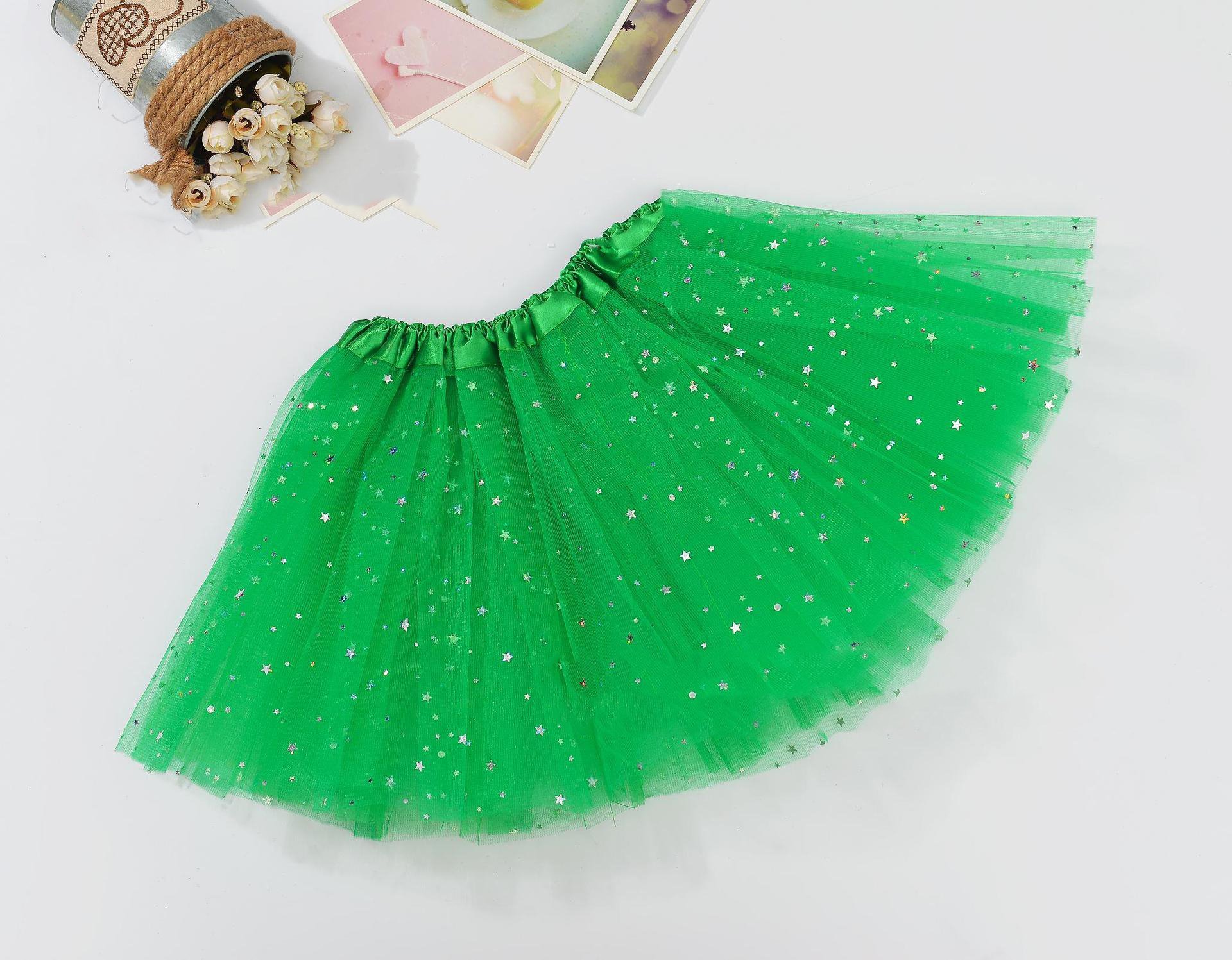 V474-522677-101665-00 Sequin Tulle Tutu Skirt Ballet Kids Princess Dressup Party Baby Girls Dance Wear, Green, Adults - Image 1