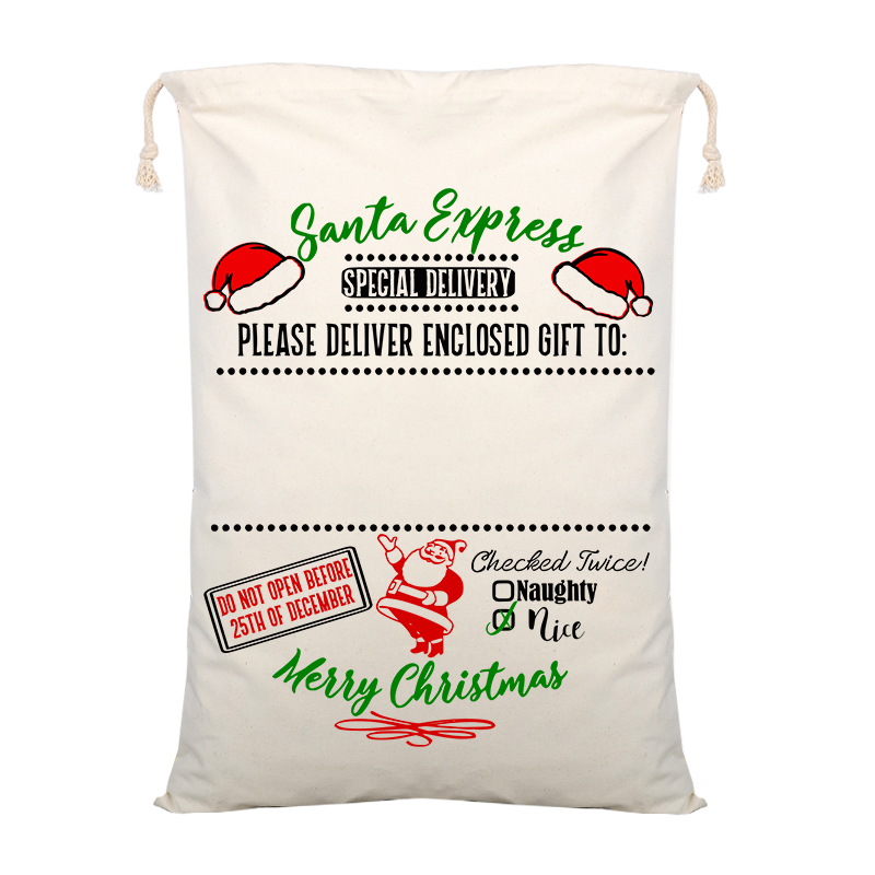 V474-546938-102762-00 Large Christmas XMAS Hessian Santa Sack Stocking Bag Reindeer Children Gifts Bag, Cream - Delivery Enclosed Gift - Image 1