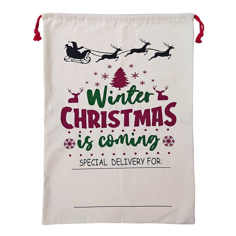 V474-546945-102607-00 Large Christmas XMAS Hessian Santa Sack Stocking Bag Reindeer Children Gifts Bag, Cream - Winter Is Coming - Image 1
