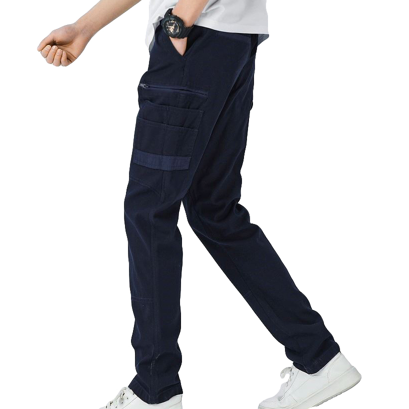V474-578417-202505281226-00 Men's Cotton Drill Cargo Work Pants UPF 50+ 13 Pockets Tradies Workwear Trousers, Navy, 38 - Image 1