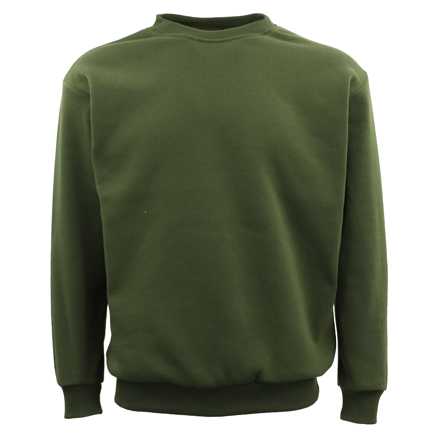 V474-585882-102404-00 New Adult Unisex Plain Pullover Fleece Jumper Mens Long Sleeve Crew Neck Sweater, Olive, 5XL - Image 1