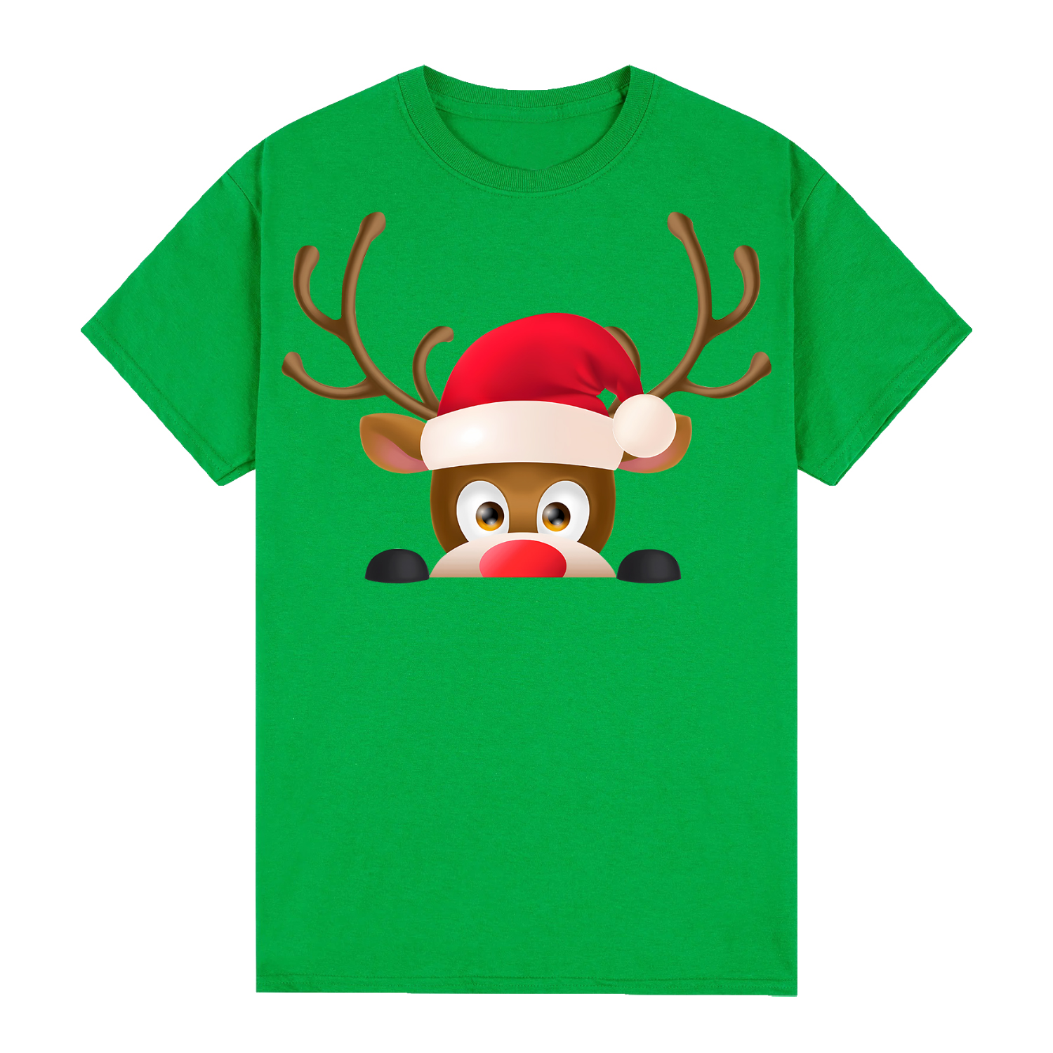 V474-626529-99389-00 100% Cotton Christmas T-shirt Adult Unisex Tee Tops Funny Santa Party Custume, Reindeer Head (Green), XL - Image 1