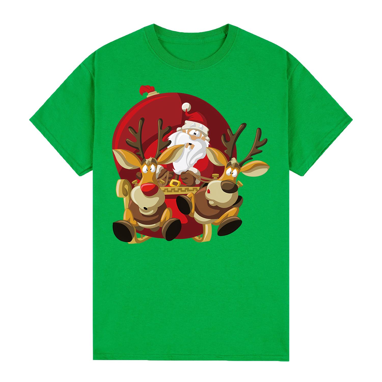 V474-626609-99847-00 100% Cotton Christmas T-shirt Adult Unisex Tee Tops Funny Santa Party Custume, Santas Sleigh (Green), 3XL - Image 1