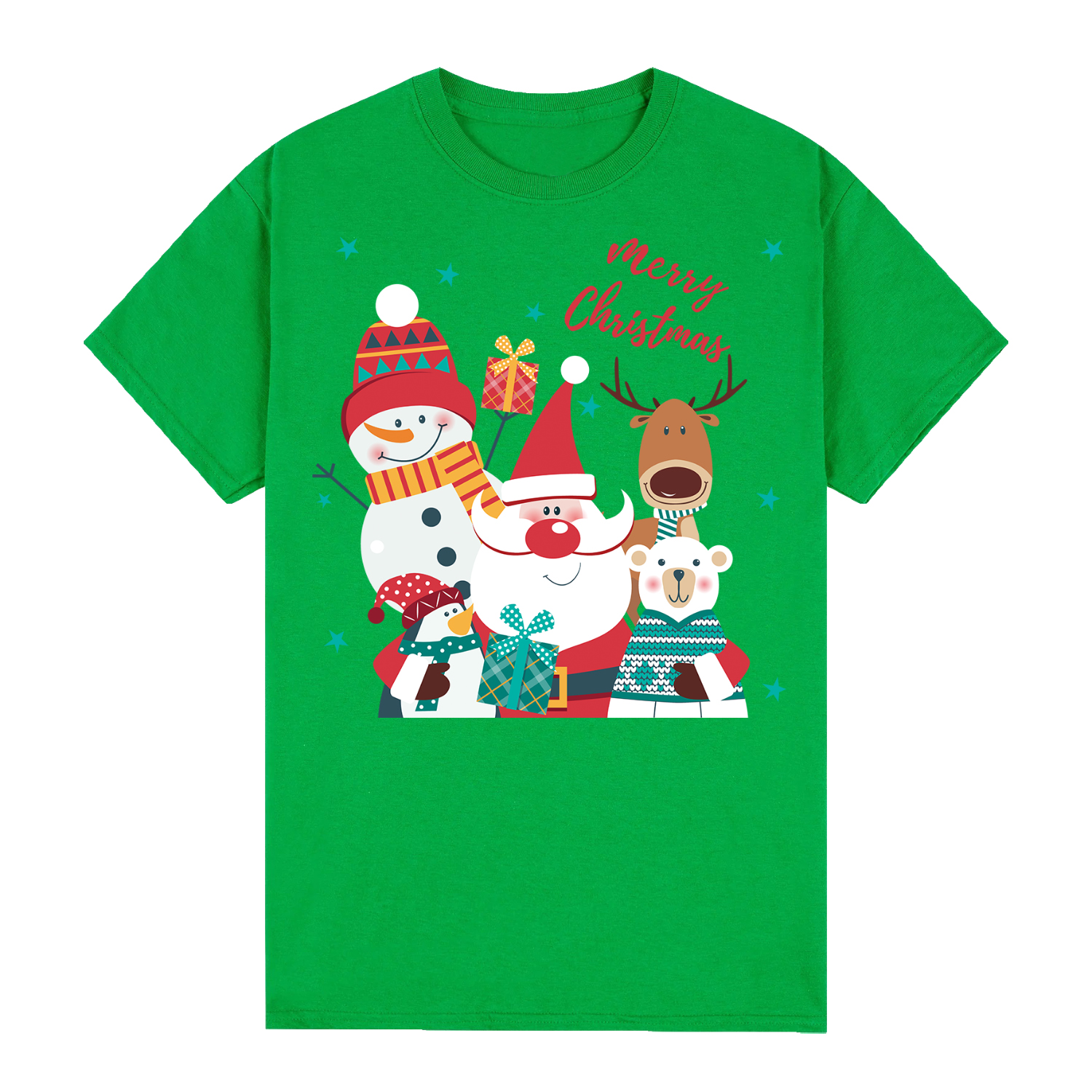 V474-626627-99907-00 100% Cotton Christmas T-shirt Adult Unisex Tee Tops Funny Santa Party Custume, Santa Gathering (Green), 3XL - Image 1