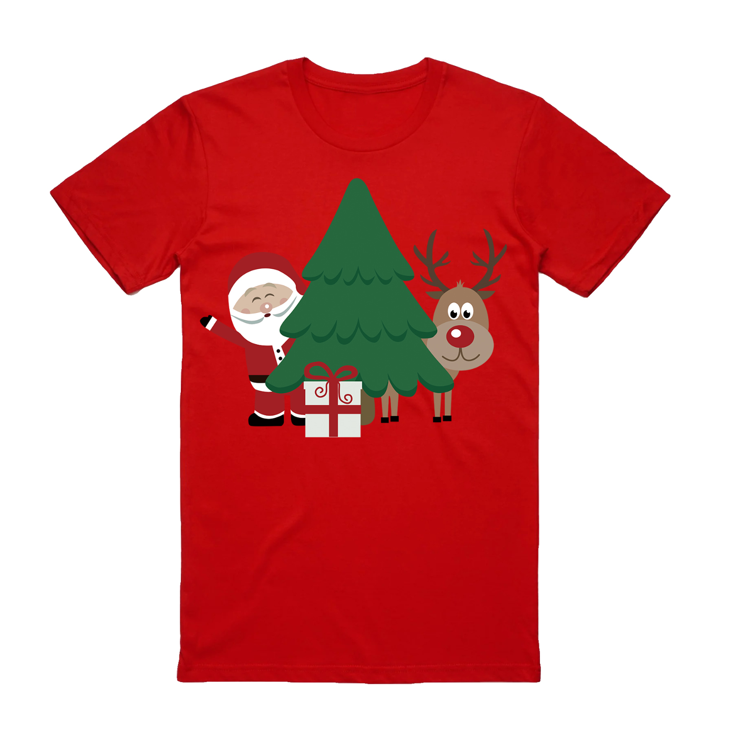 V474-626641-99960-00 100% Cotton Christmas T-shirt Adult Unisex Tee Tops Funny Santa Party Custume, Santa with Tree (Red), M - Image 1