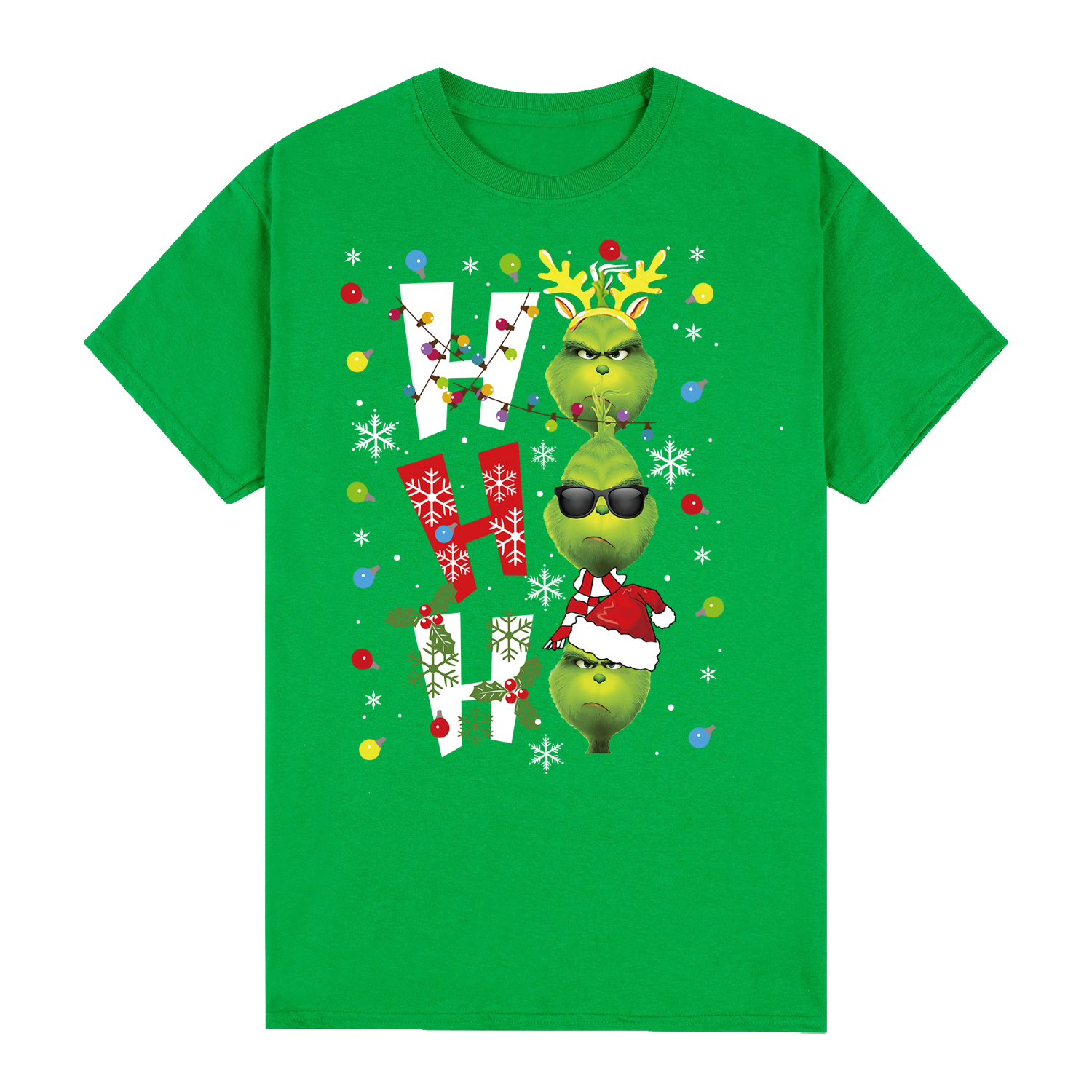 V474-626660-100010-00 100% Cotton Christmas T-shirt Adult Unisex Tee Tops Funny Santa Party Custume, Shrek (Green), L - Image 1